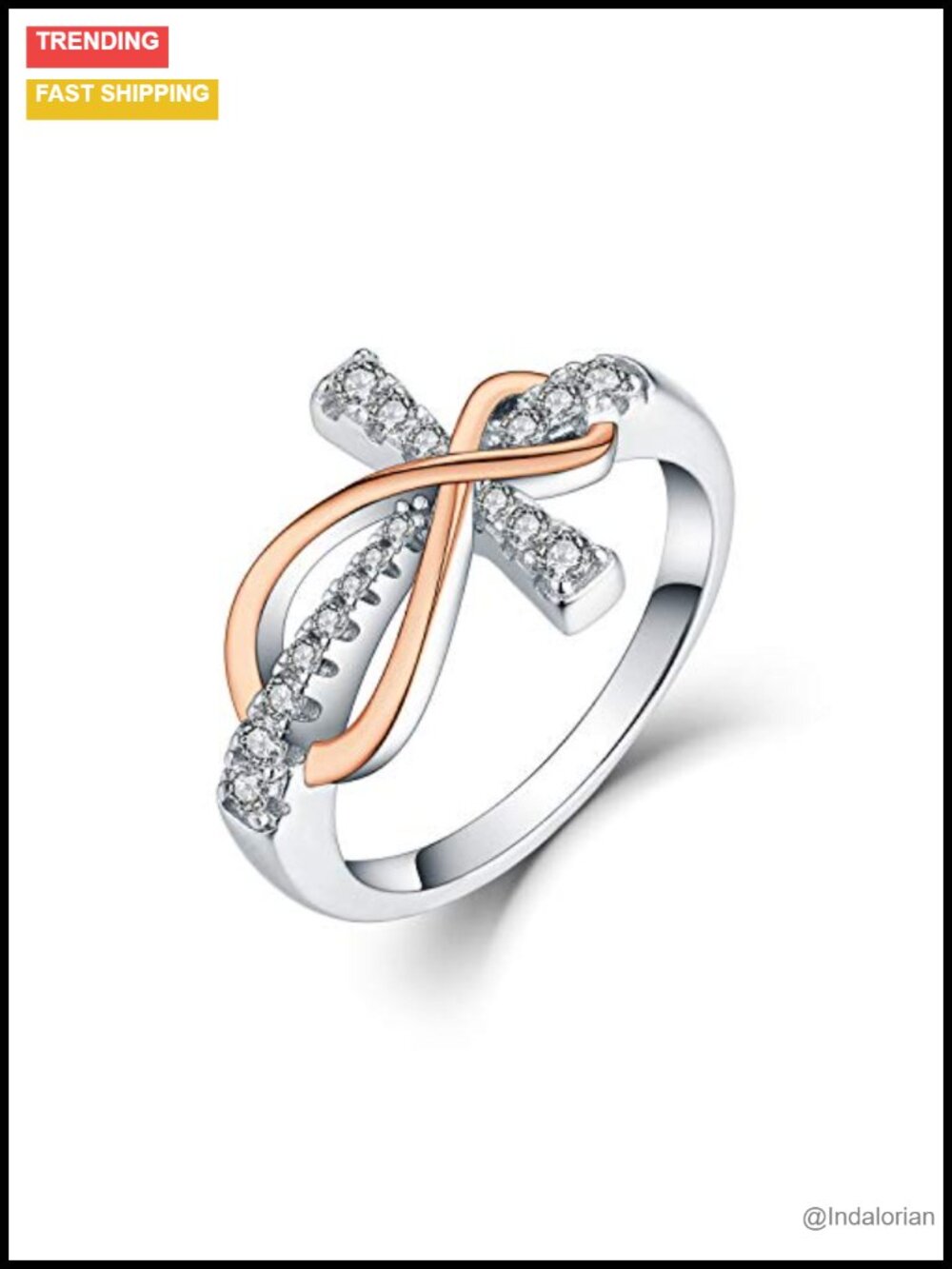 925 Sterling Silver Cubic Zirconia Cross Infinity Ring